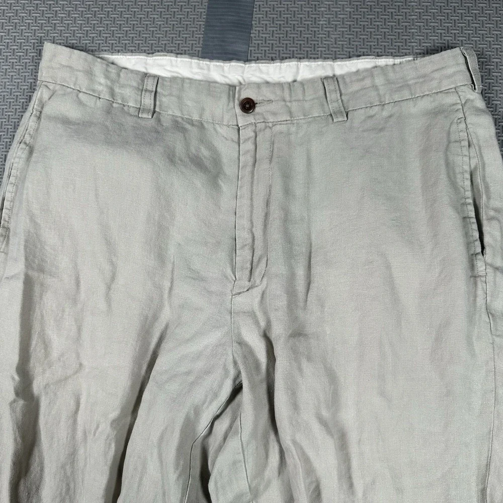 Brooks Brothers Pants Men's 35x27* Irish Linen Trousers Gray Flat Front Dress